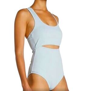 NWT! SECNDTURE Cutout Rib Bodysuit in Sky Blue - Size Medium